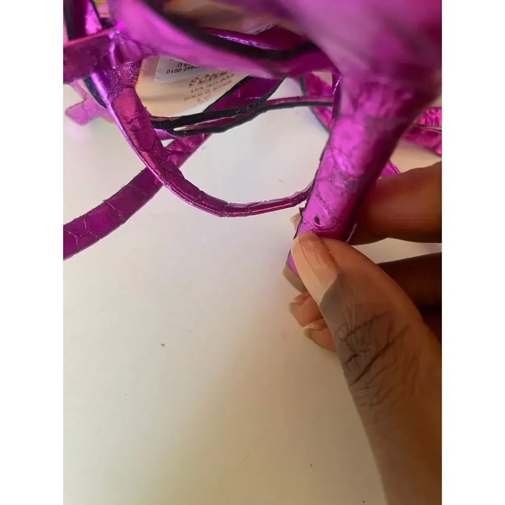 NWOT Schutz Krist Metallic Purple Reptile Embossed Strappy Sandals • Size 9